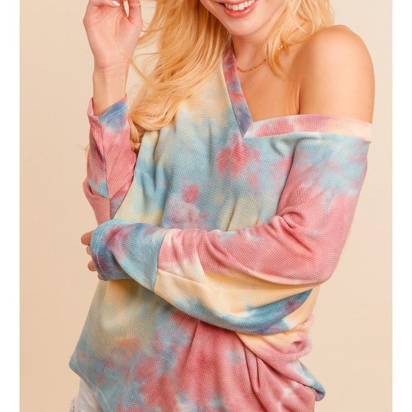 V-NECK 3Q DOLMAN SLEEVE TIE DYE SLOUCHY - Picture 9 of 10